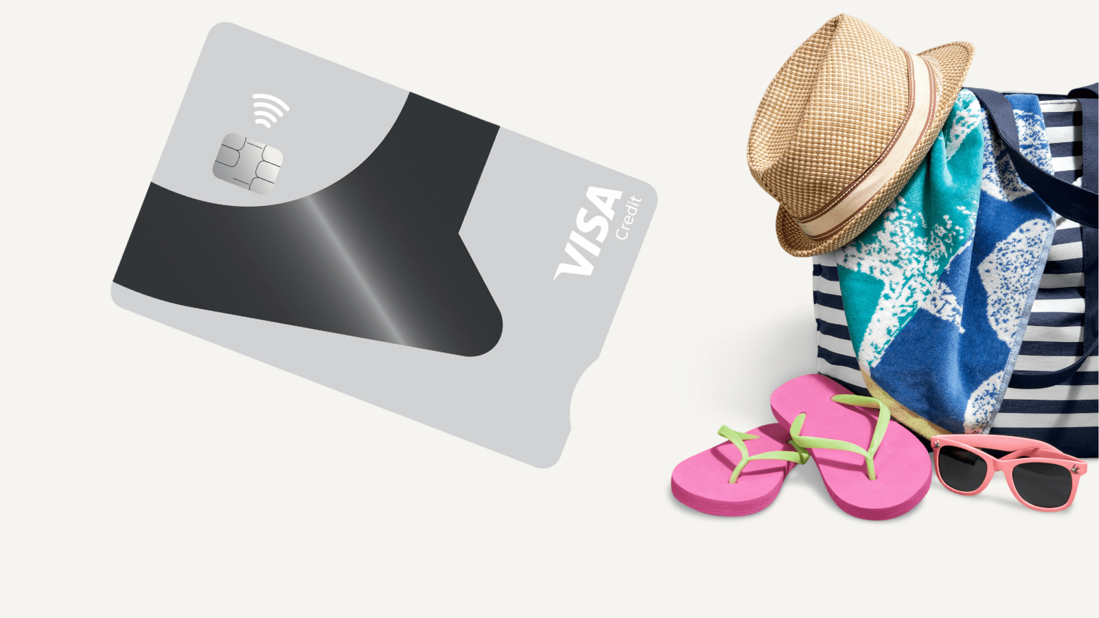 Kredittkort og strandbag